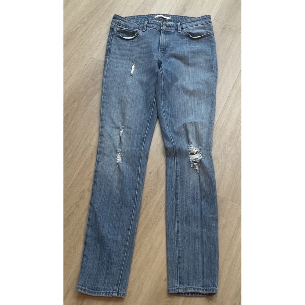 Levi's 711 Skinny Women's Blue Distressed Leg Jeans 29 Light Wash Distressed